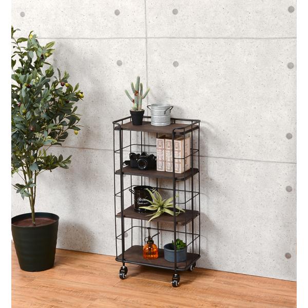 デポシリーズ ラック KR-3844BK キャスター付 収納 完成品 パイン材 天然木 ワゴン 整頓...