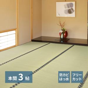 フリーカット裏付き い草カーペット みすず 本間3畳 本間3帖 約191×286cm 158005030 ラグ 上敷き はっ水加工 双目織 カット可 和室 和風 畳｜itcom-ec
