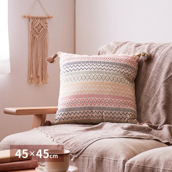 インド綿背当てクッション　ハシーナ　270075040　クッション　約45×45cm　ソファクッショ...