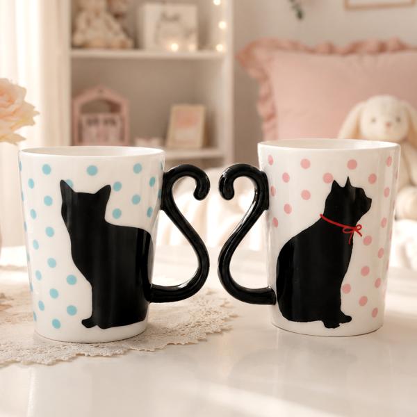 黒猫 ツインマグ ドット 単品 AR0604039 AR0604040 ギフト メッセージ キャット...