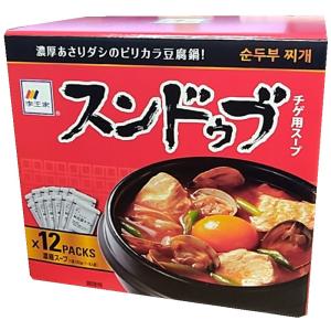 （李王家 スンドゥブ チゲ用スープ 12袋）チゲ 素 濃縮タイプ 150g 1-2人分 12食 12パック 韓国 鍋 パック スープ 豆腐鍋 あさりダシ 辛い つゆ 54131