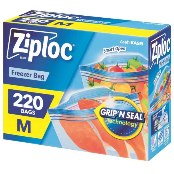（ジップロック フリーザーバッグ 220枚 Mサイズ）旭化成 M ジッパー付き 袋 大容量 冷凍 解...