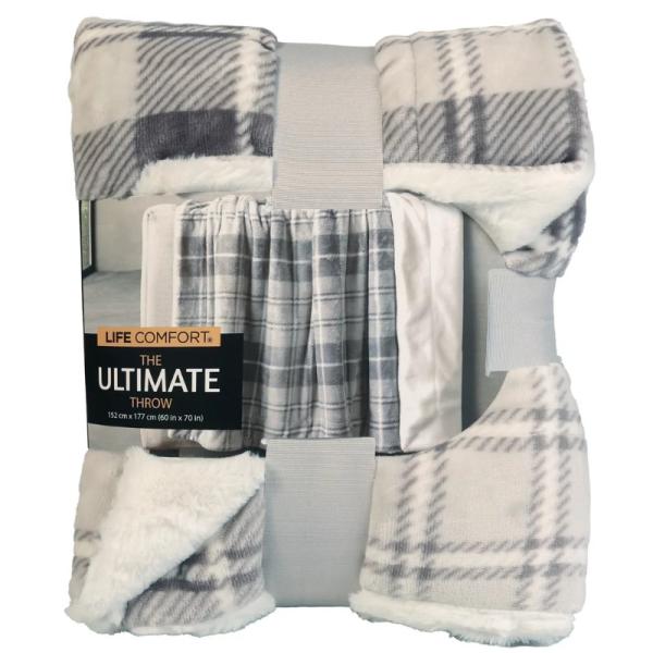 （LIFE COMFORT 大判ひざ掛け 152×177cm グレー チェック柄）フェイクファー T...
