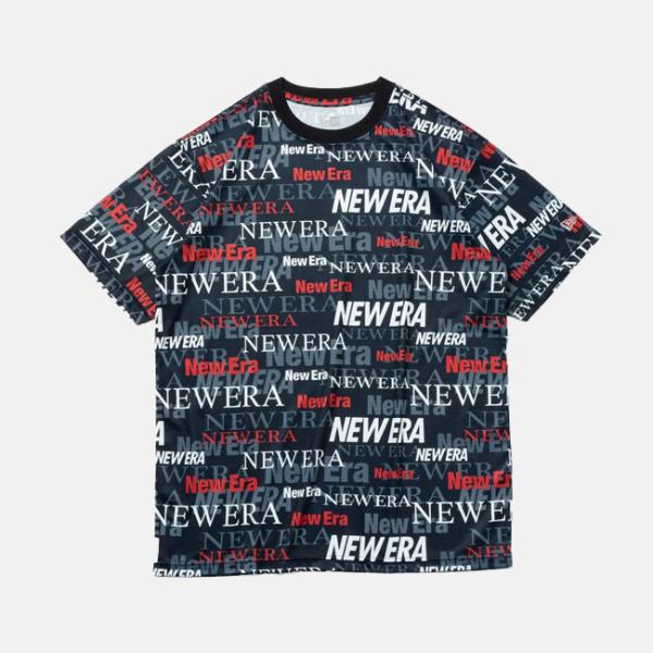 NEW ERA ニューエラ 半袖 テック Tシャツ Text All Over ネイビー Perfo...