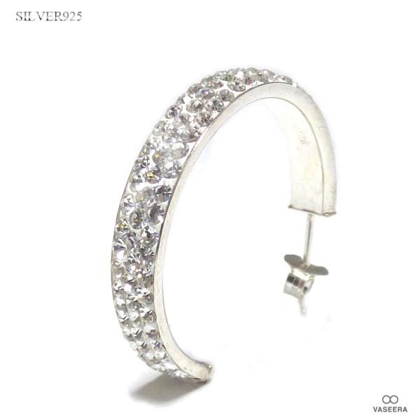 【単品販売（一個）】 全面ジルコニア仕上げ（パヴェ・セッティング） 30mmリングフープ風 シルバー...