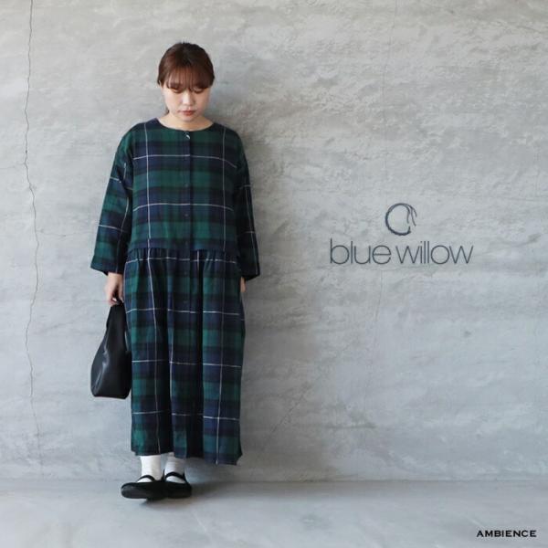 blue willow｜コットンリネンチェック切替2wayワンピース