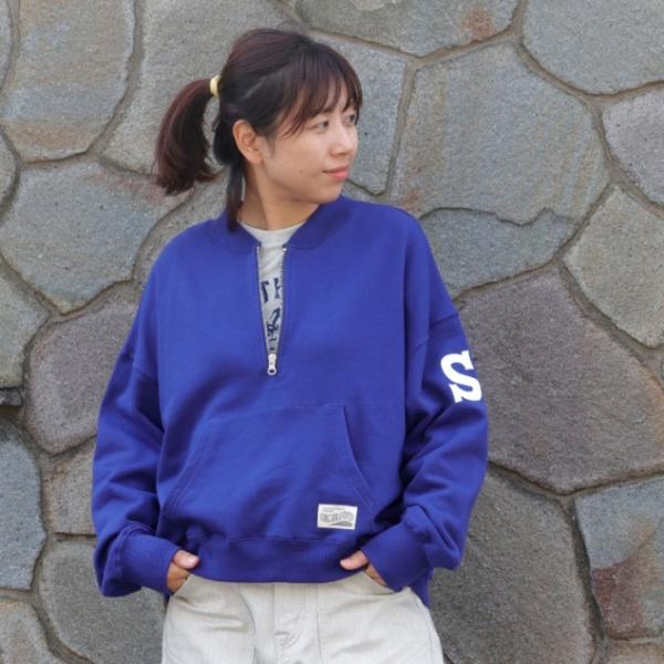 袖プリント トンプキン裏毛 ハーフジップ プルオーバー