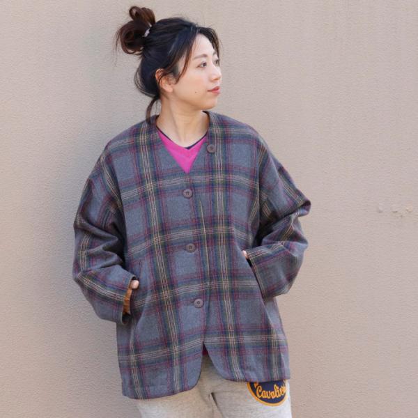 GENTIL | チェック柄 起毛 Vネック コート