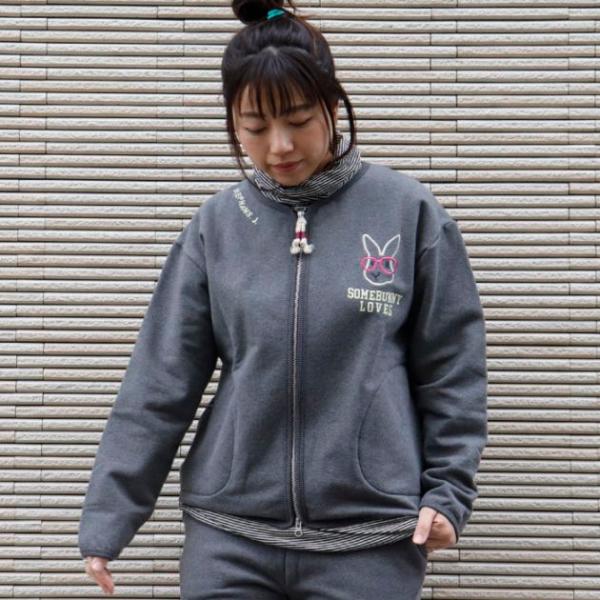 ラインメガネうさぎ クルーネック ZIP ブルゾン
