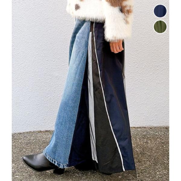 バックチュール切替デニムスカート