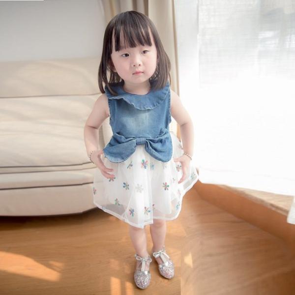 BAOBAO 子供服 バオバオ 女の子 デニム ワンピース デニムワンピース レースワンピース 刺繍...
