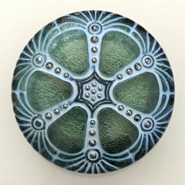チェコ ガラスボタン 27mm〈ウイール〉グリーンブルー/PT/078　1個