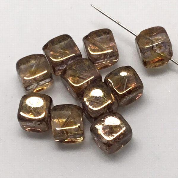 チェコ　ダイアゴナルキューブ 8mm　TR ラスター GD/スモークトパーズ　　10個