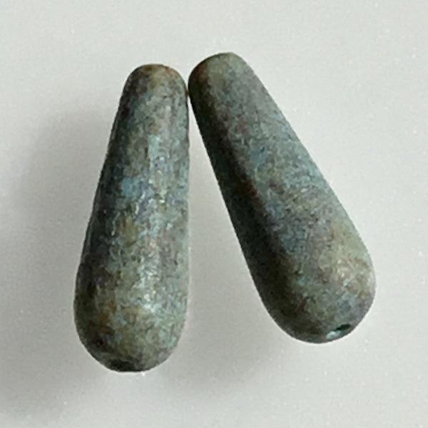 チェコ 縦穴ドロップ 6x15mm　エッチド/ハニー/ターコイズ　4個