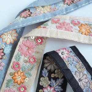 3.5cm幅インド花柄刺繍リボン スパンコール...の詳細画像1