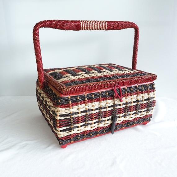 昭和レトロ インテリア雑貨 カゴボックス 裁縫道具入れ ソーイングボックス ピクニックボックス  収...