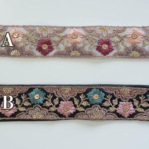 3.5cm幅 ゴールド花柄刺繍入りインド刺繍リ...の詳細画像3