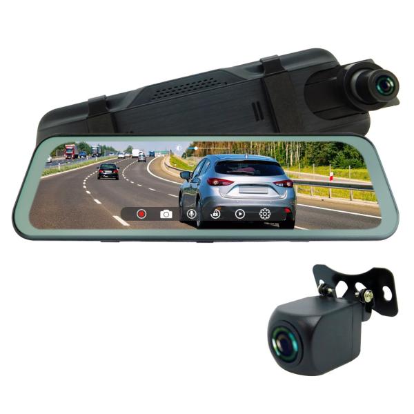 ドライブレコーダー 前後2カメラ対応 ミラー型 (タッチパネル式、9.6インチ大画面、前後2カメラ)...