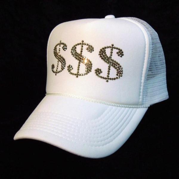 Dollar Three Swarovski Cap white