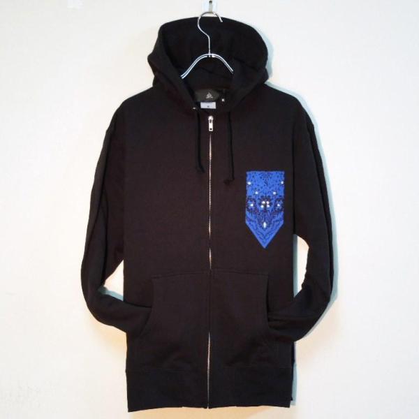Paisley bandana Swarovski zip-up Parka Blue