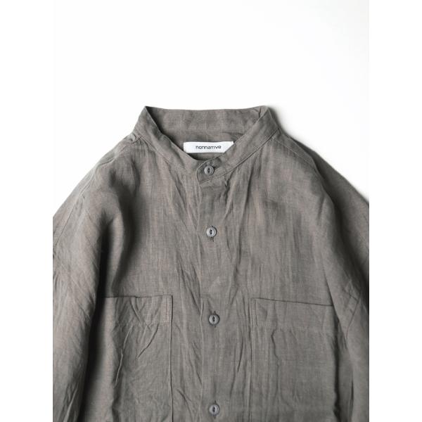 OFFICER STAND COLLAR L/S SHIRT LINEN CANVAS (GRAY)...
