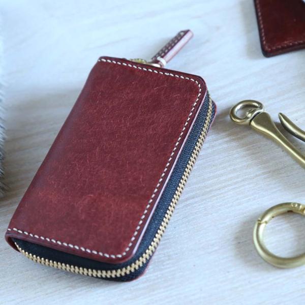 スモールジップウォレット 　”Link（リンク）”　レッドブラウン