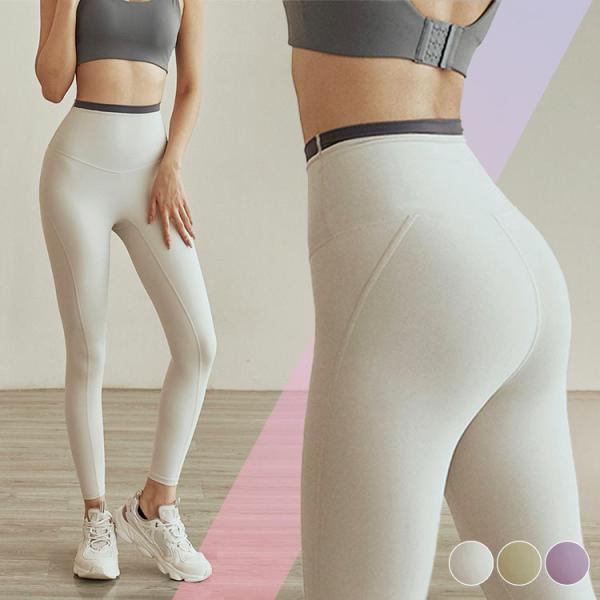 ウエストバイカラー ハイウエスト レギンス ヨガウエア