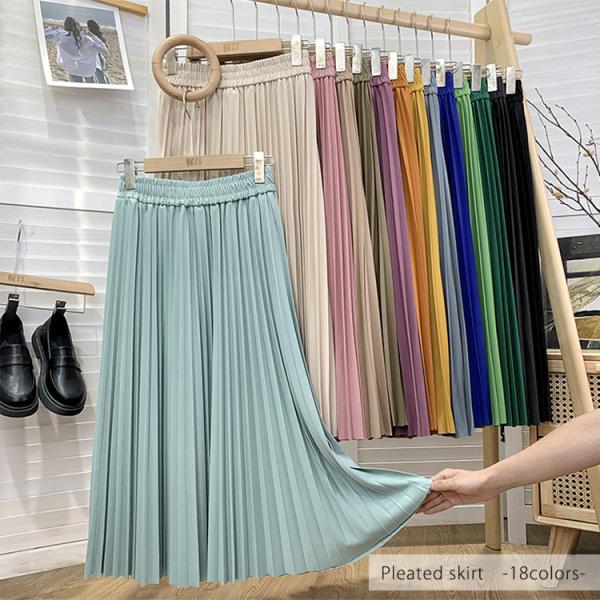 18カラー てろんと感 ミモレ丈 プリーツスカート