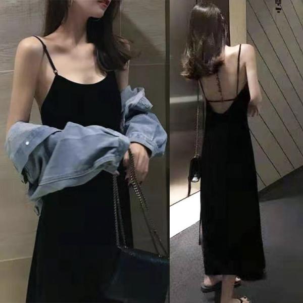 バックシャン 背中みせ キャミソール ロングワンピース