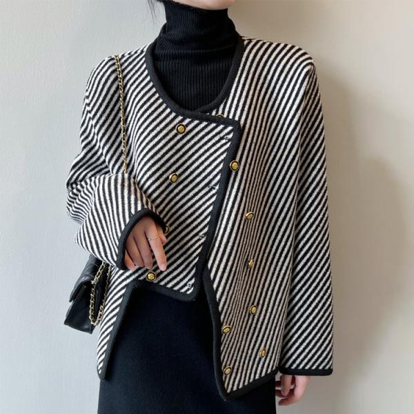 アンシンメトリー ボーダー柄 ノーカラー ジャケット コート