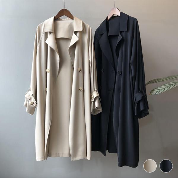 定番 シンプル ダブルボタン 薄手 トレンチコート