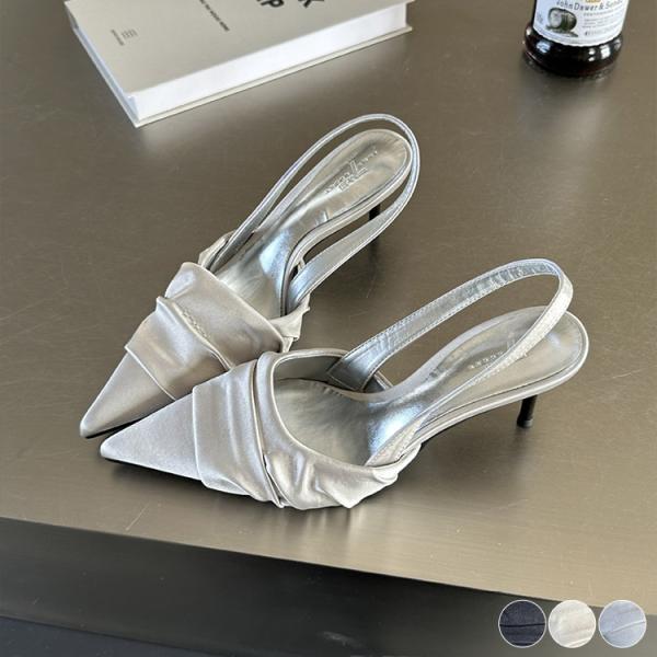 サテン バックストラップ ピンヒール サンダル