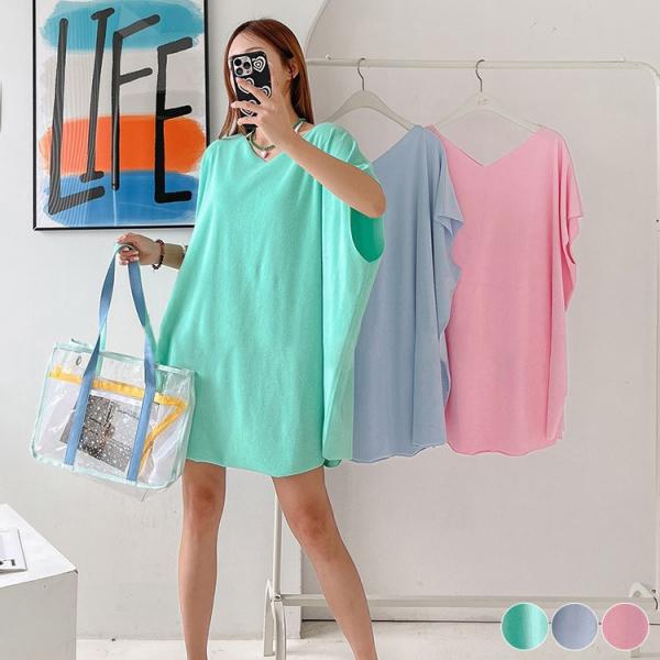 ふんわり パイル地 半袖 チュニック Tシャツ