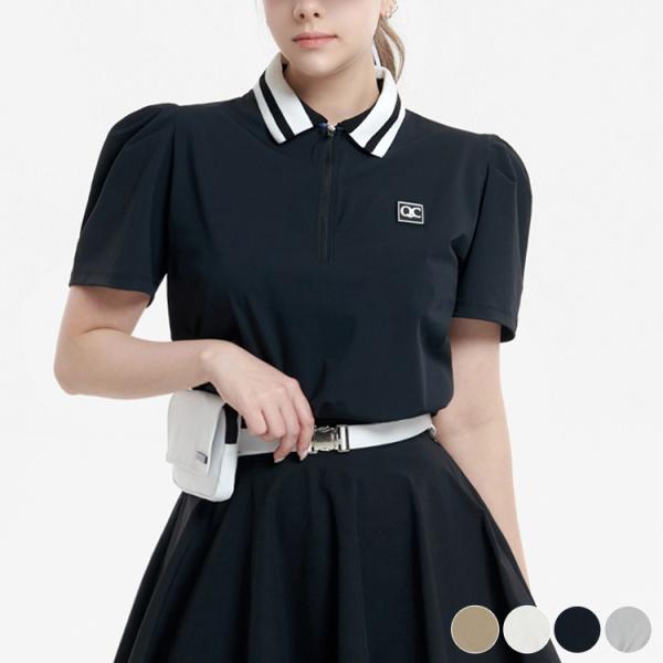 韓国ゴルフウェア ハーフジップ パフスリーブ 半袖