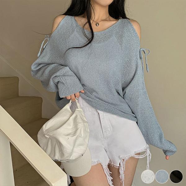 ショルダーカット シースルー ゆるニット トップス