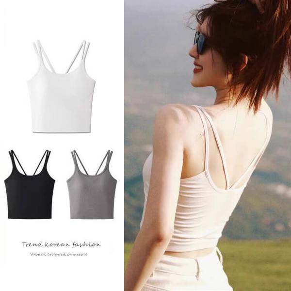 バックＶライン クロップド丈 カップ付き キャミソール