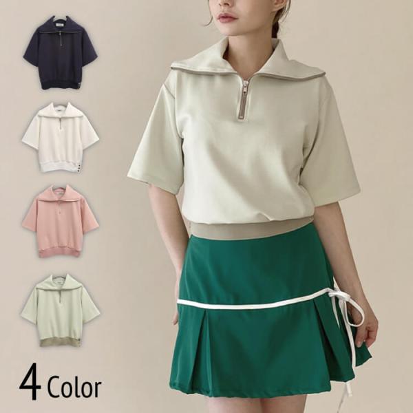 ゴルフ 韓国 セーラーカラー 半袖トップス