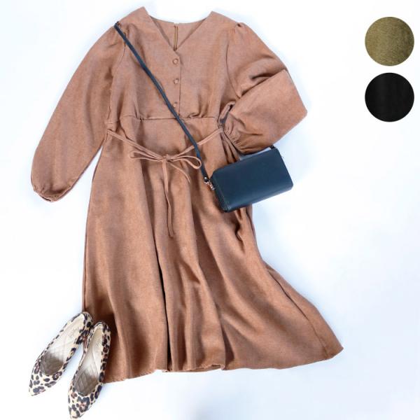 Aラインのウエストマーク ミモレ丈ワンピ―ス