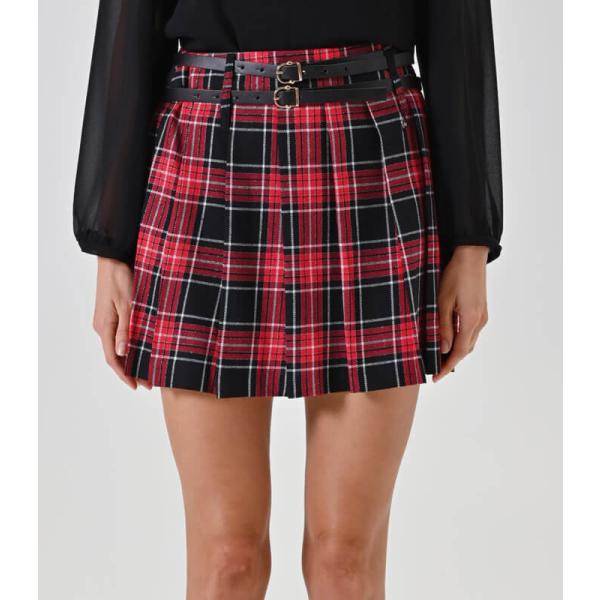 【SALE】【RINASCIMENTO】レッドルレックスチェックプリーツミニスカート▼ITRIN12...