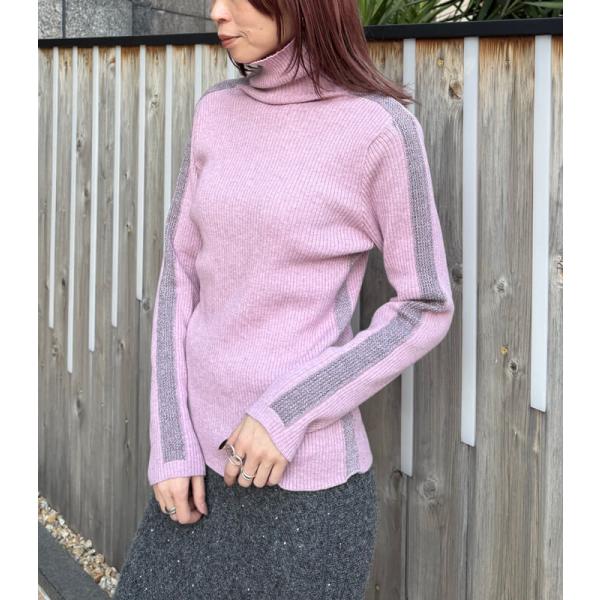 【SALE】【PaulineBleu】サイドラメラインタートルニット▼☆37440