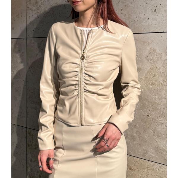 【RINASCIMENTO】ルーシュジップアップフェイクレザージャケット★☆ITRIN127528