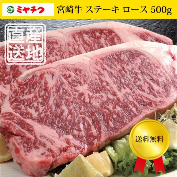 【産直品】宮崎牛 ステーキ ロース 500g　メーカー直送　冷凍　「ミヤチク」