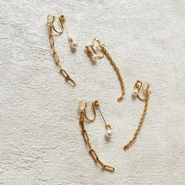 バックチェーンパールイヤリング【ニッケルフリー】