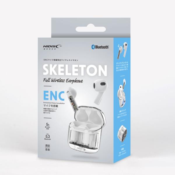 HIDISC ENCマイク搭載 スケルトンフルwirelessイヤフォン ホワイト HD-BTCLA...