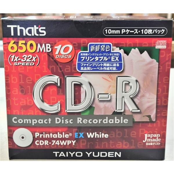 【100枚まとめ買い】太陽誘電 That's ザッツ CD-R 650MB 10枚 プリンタブル ホ...