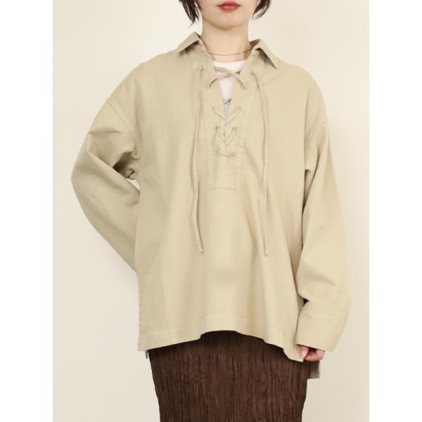 【MICA&amp;DEAL】衿付きレースアップデニムブラウス