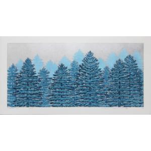 並木一 木版画 -Tree Scene 161 - Hajime Namiki Woodcut
