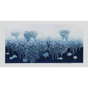 並木一 木版画 - Tree Scene 159 - Hajime Namiki Woodcut