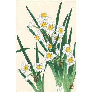 F116　水仙　花版画 Flower Woodcut-Narcissus