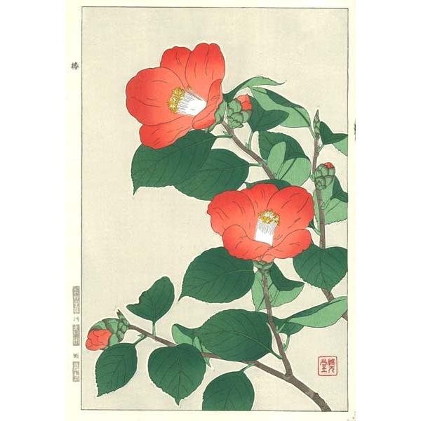 F050 椿 花版画 Flower Woodcut-Camellia-